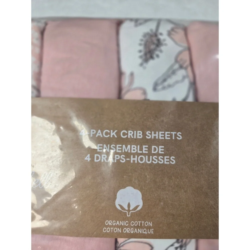 The Peanutshell 4-Pack Organic Cotton Crib Sheets Pink Floral Nursery NEW